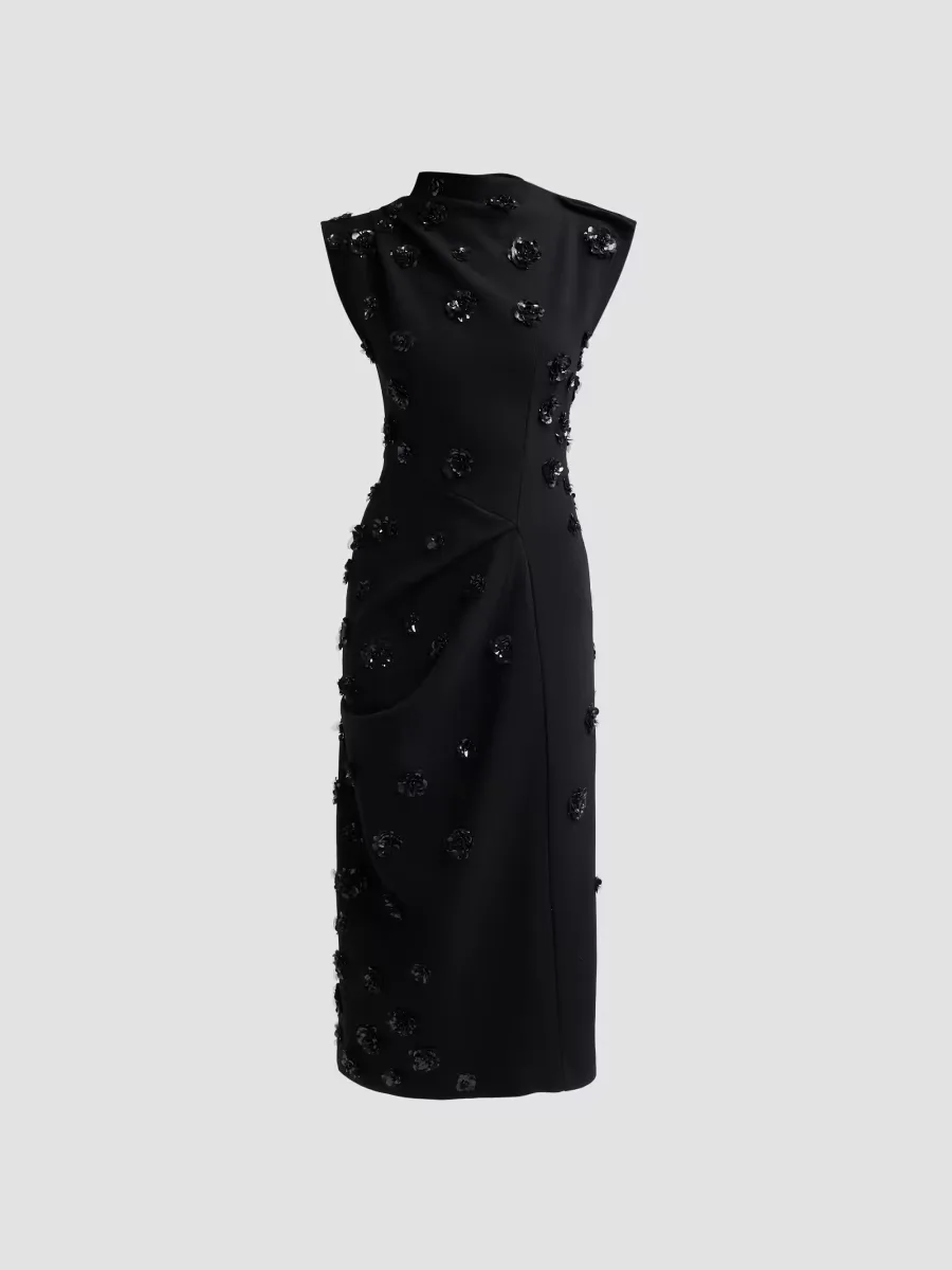 Michael Kors Collection Flower Embroidered Draped Midi Dress by MICHAEL Michael Kors