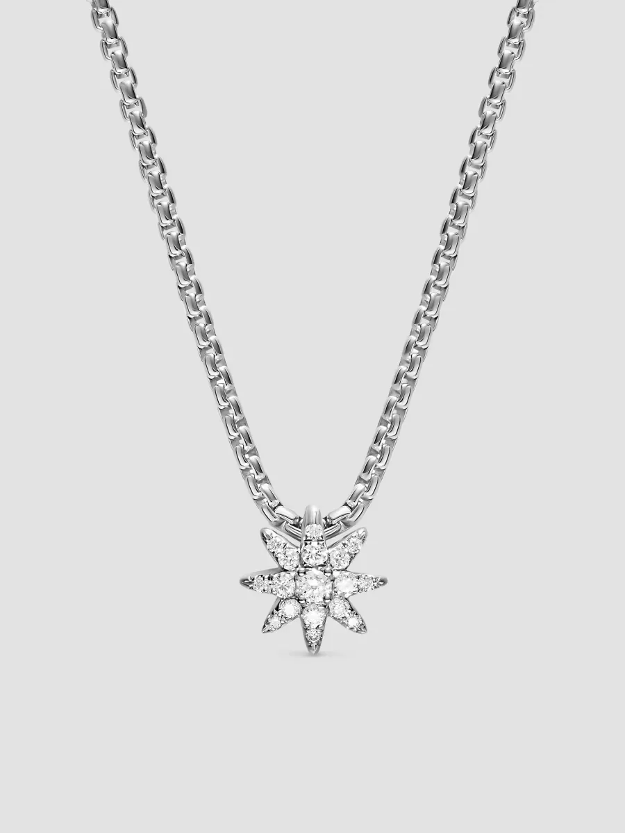 Petite Starburst Station Necklace in Sterling Silver with Diamonds, 7MM by David Yurman