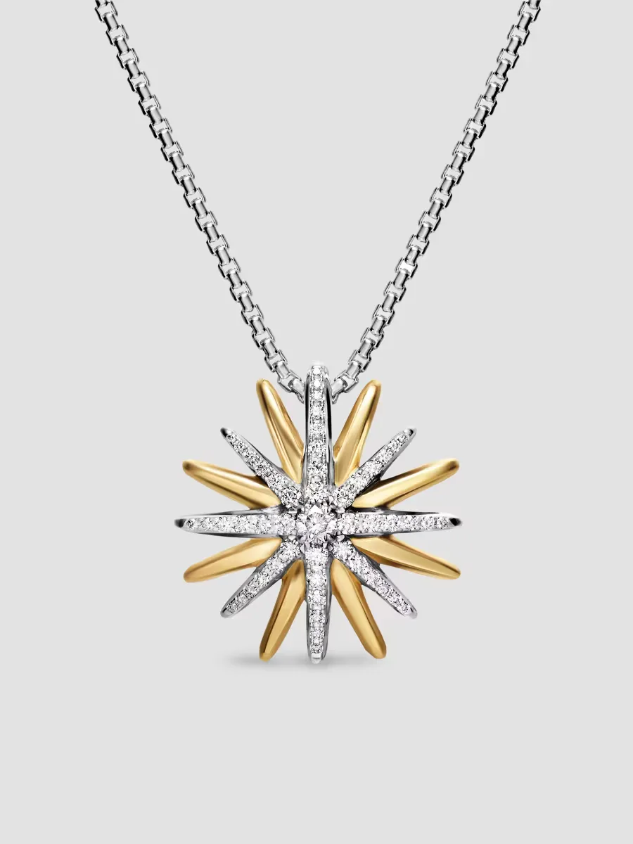 Starburst Necklace in Sterling Silver with 18K Yellow Gold with Diamonds, 21MM by David Yurman