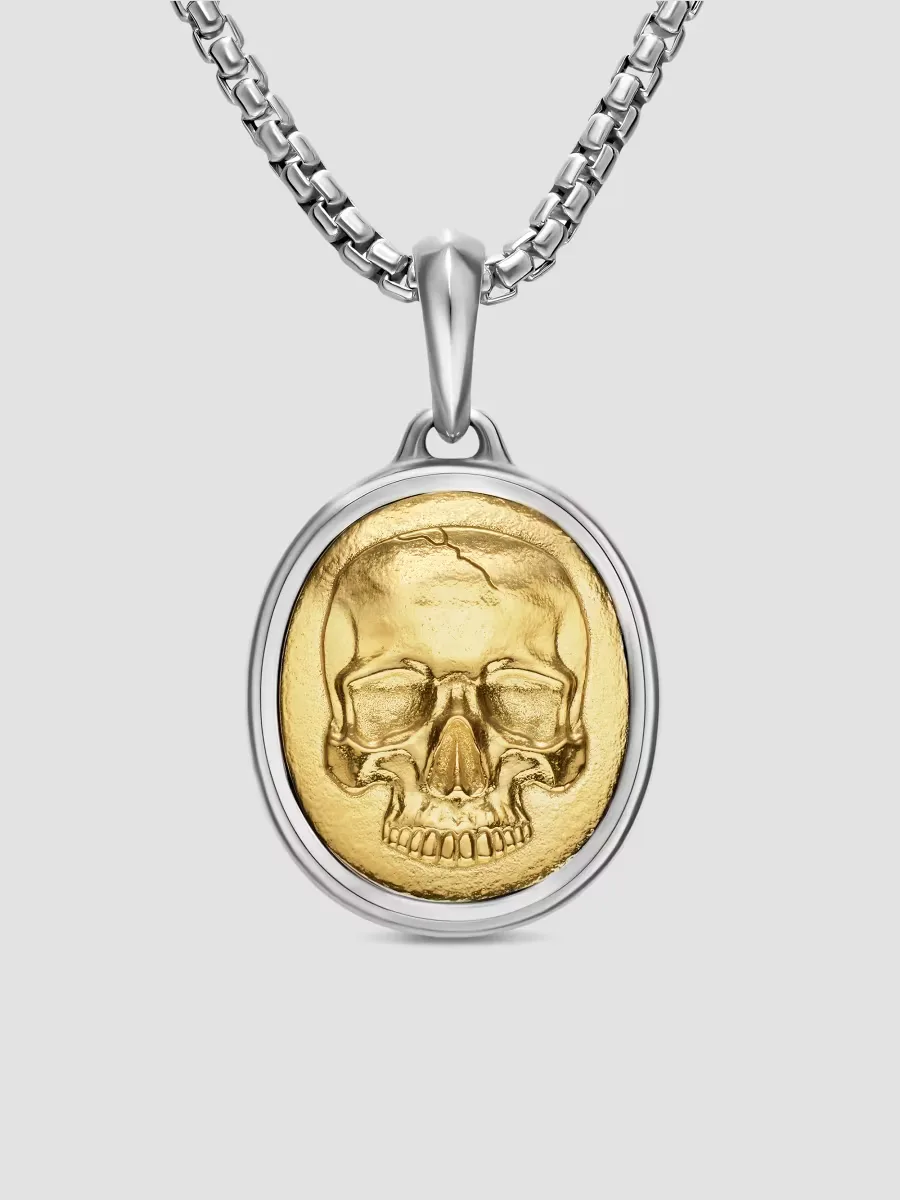 Memento Mori Skull Amulet in Sterling Silver with 14K Yellow Gold, 24MM by David Yurman