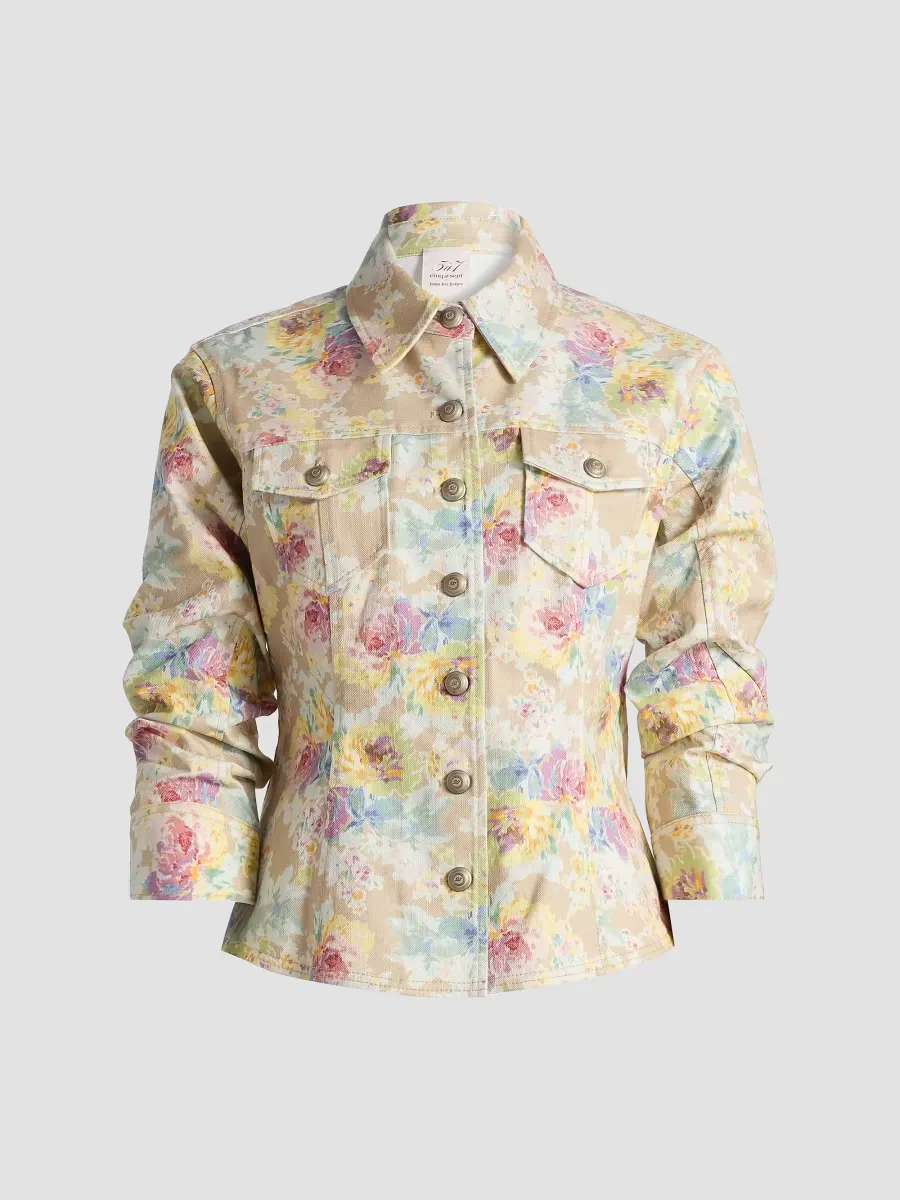 Ikat Bouquet Canyon Floral Denim Jacket by Cinq  Sept