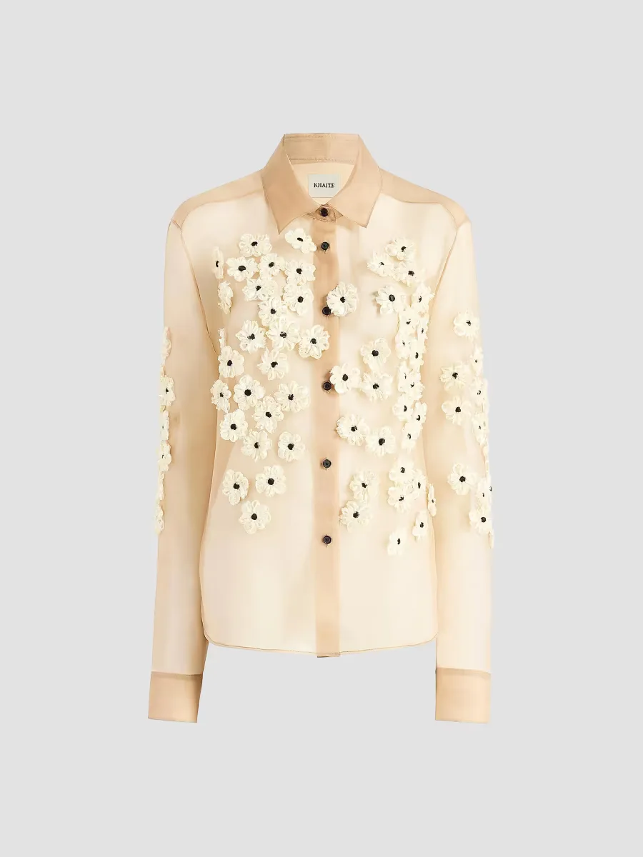 Argo Floral-Embroidered Silk Shirt
