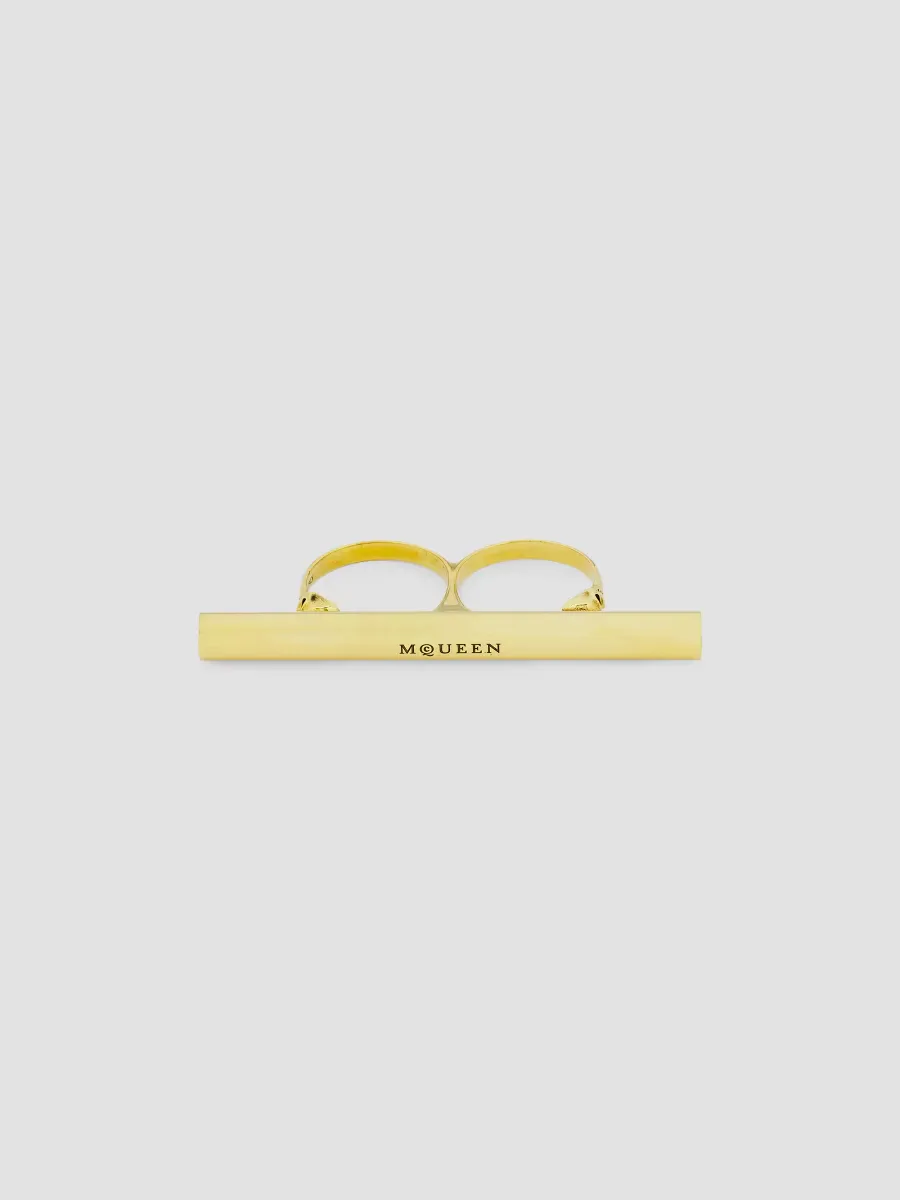 Goldtone Logo-Engraved T-Bar Ring by McQueen