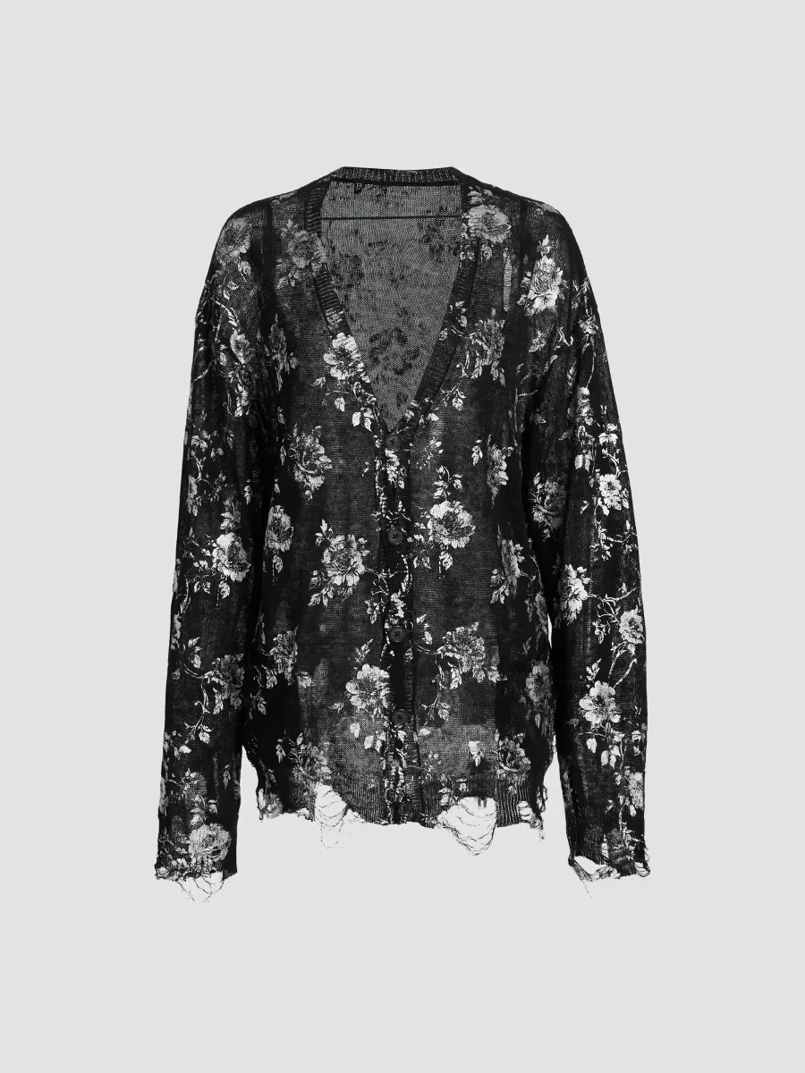 Floral-Print Linen Boyfriend Cardigan by R13