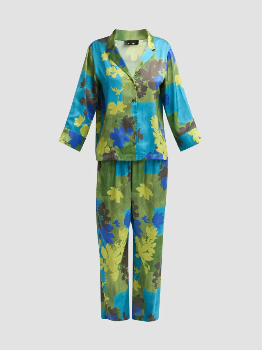 Printed Stretch Satin Pajama Set by Natori