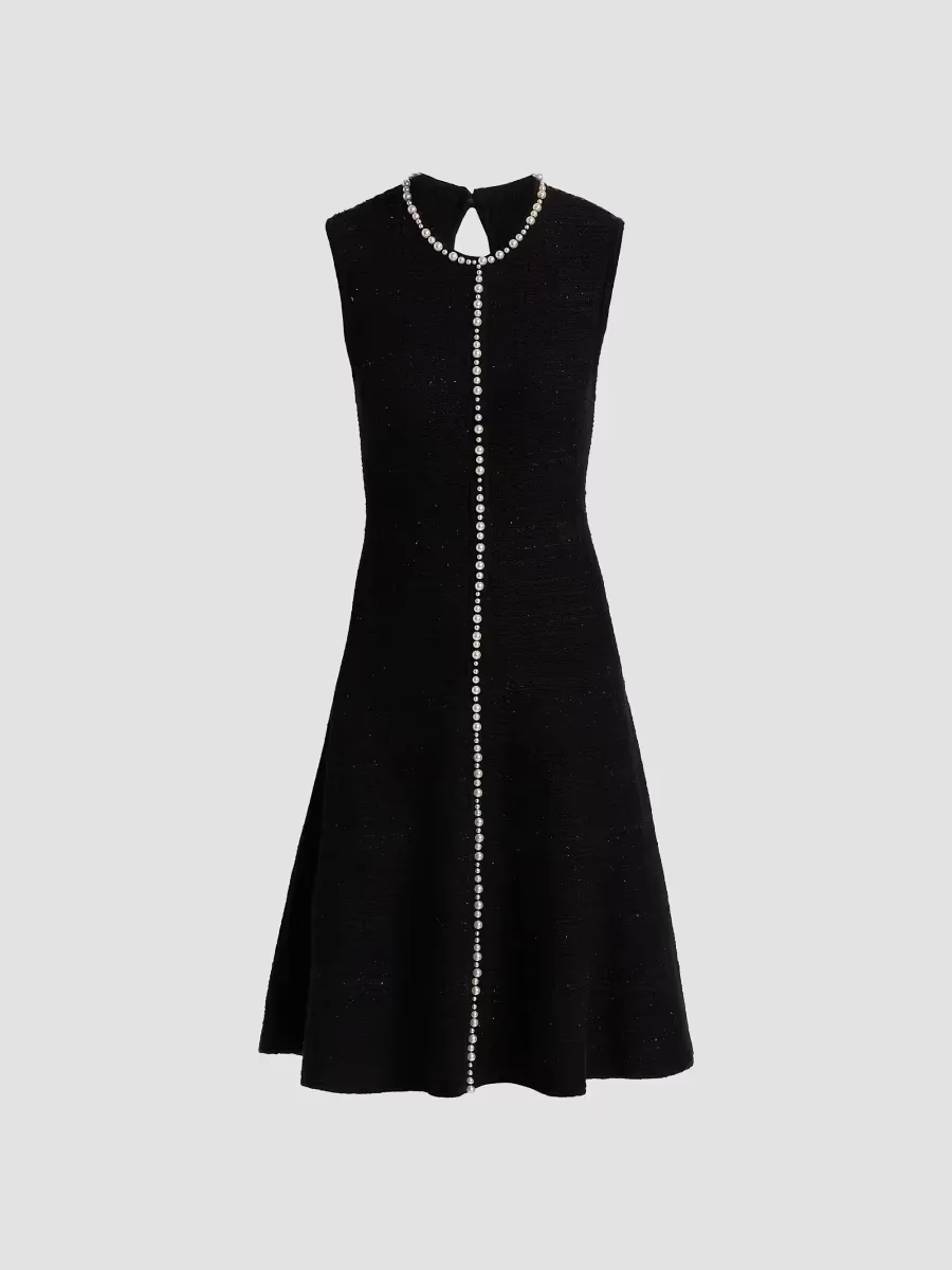 Teri Jon by Rickie Freeman Metallic Knit Pearl Appliqu Knee-Length Dress by Teri Jon