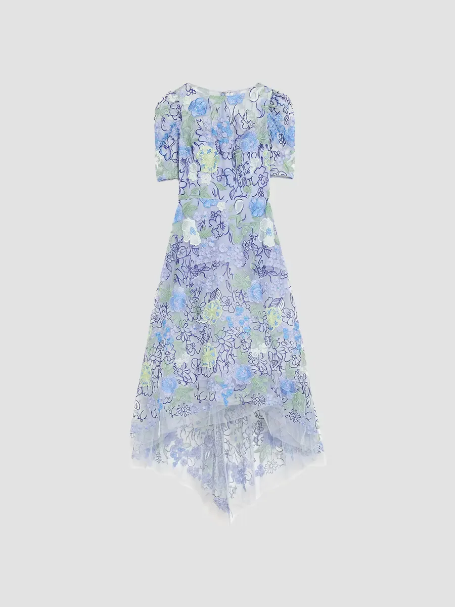 Teri Jon by Rickie Freeman Floral Embroidered Tulle High-Low Gown by Teri Jon