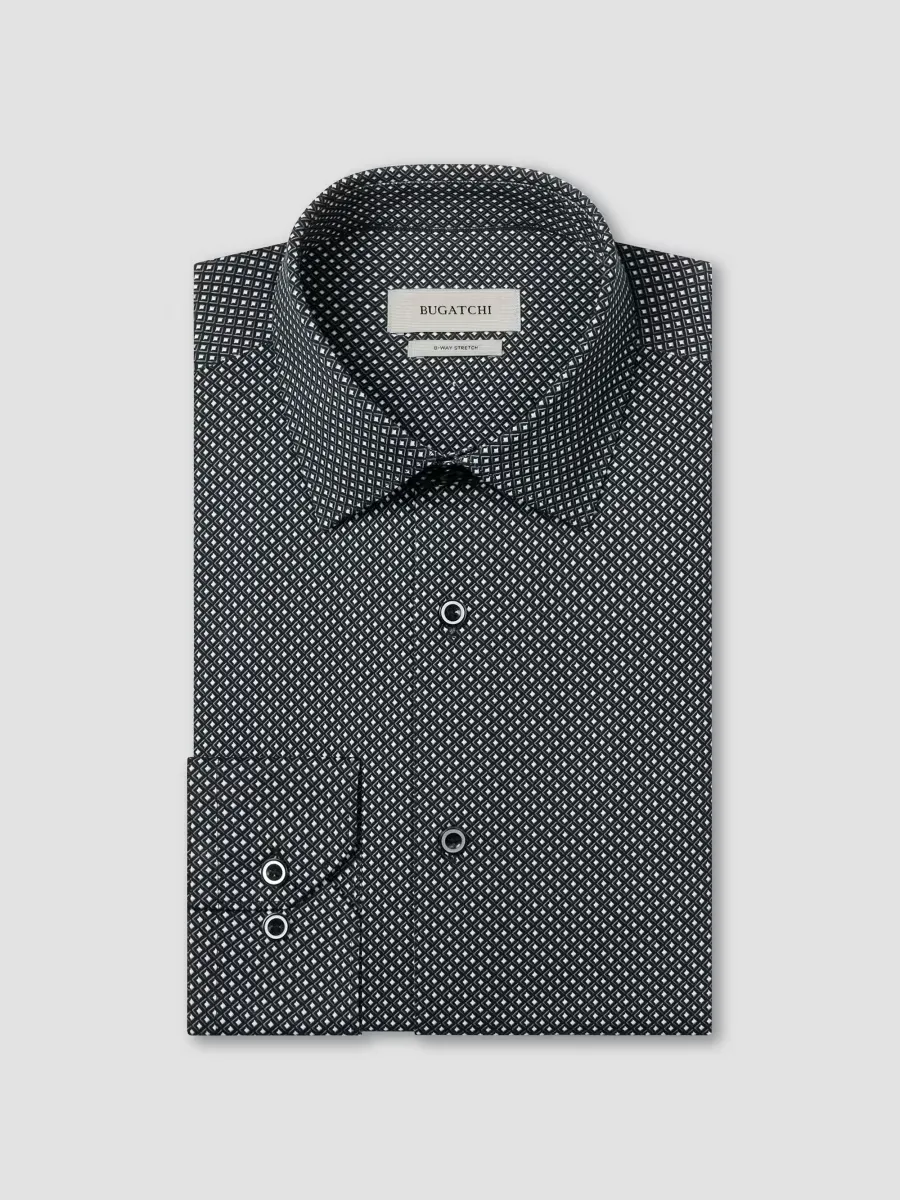 James Geometric Diamond Check Stretch-Cotton Button-Front Shirt by BUGATCHI