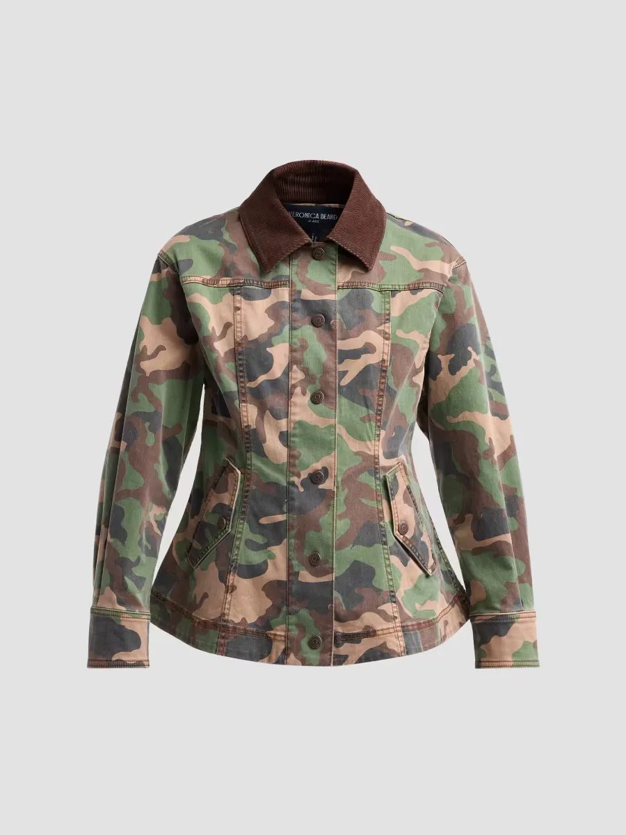 Talla Camouflage Corduroy-Collar Denim Jacket by Veronica Beard