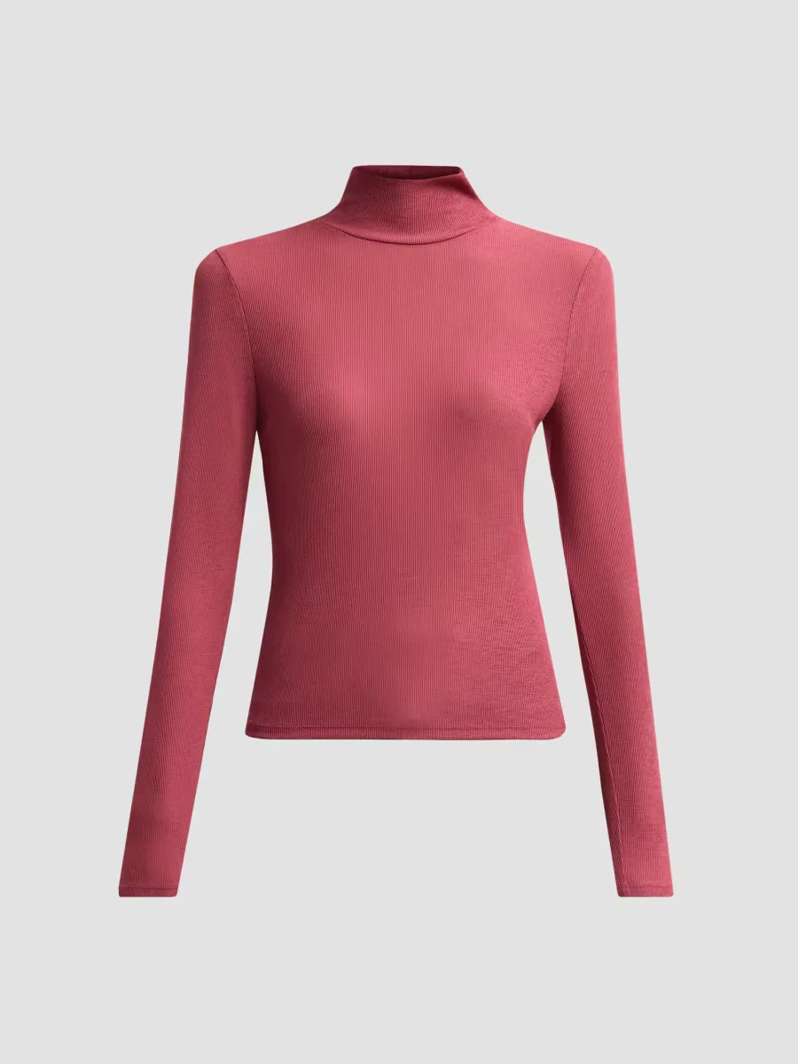 Wyeth Mock-Turtleneck Stretch Rib-Knit Top