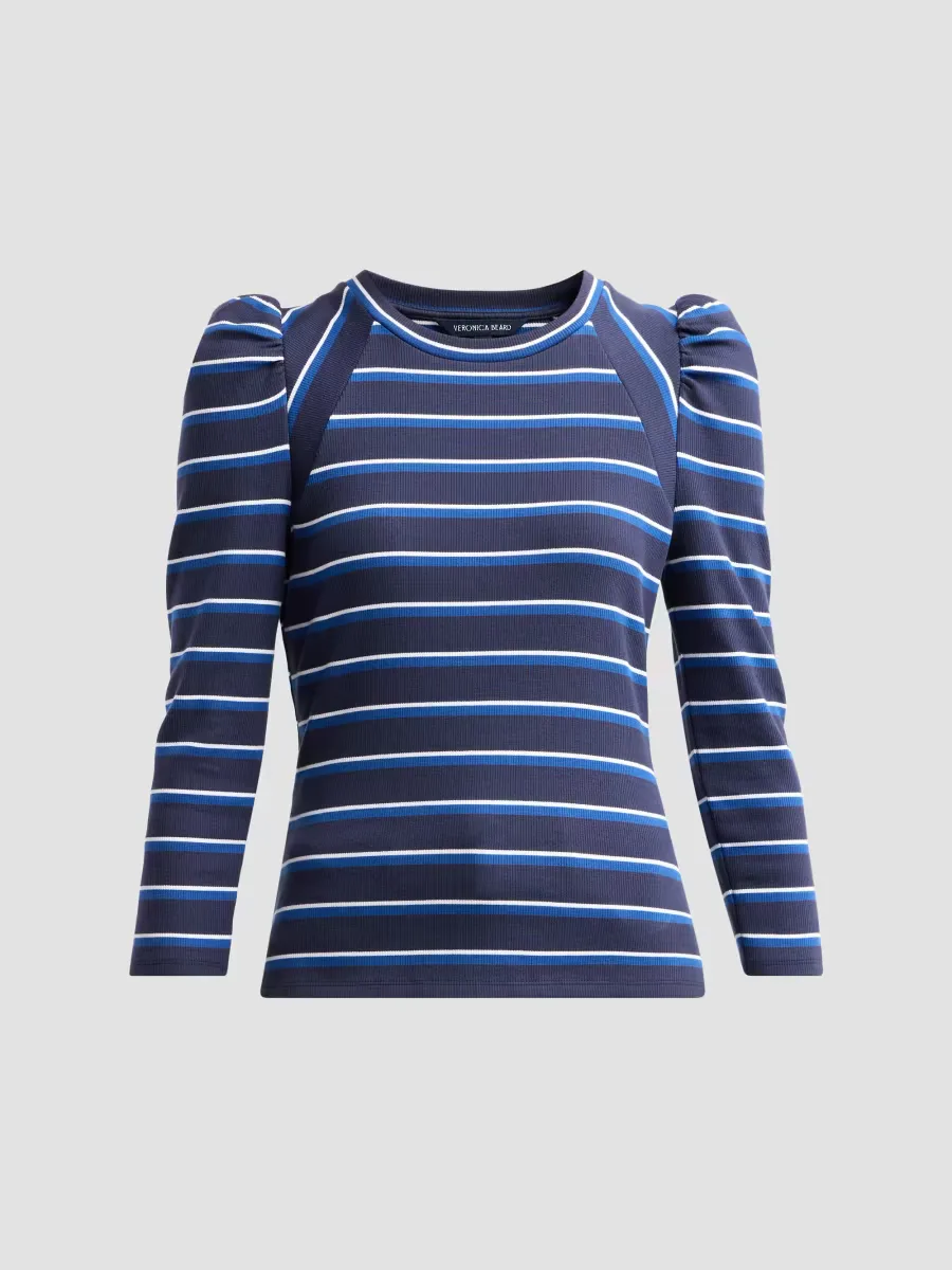 Delano Striped Stretch-Cotton Puff-Sleeve Top by Veronica Beard