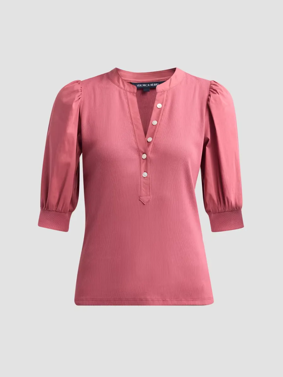 Coralee Balloon-Sleeve Stretch-Cotton Top by Veronica Beard