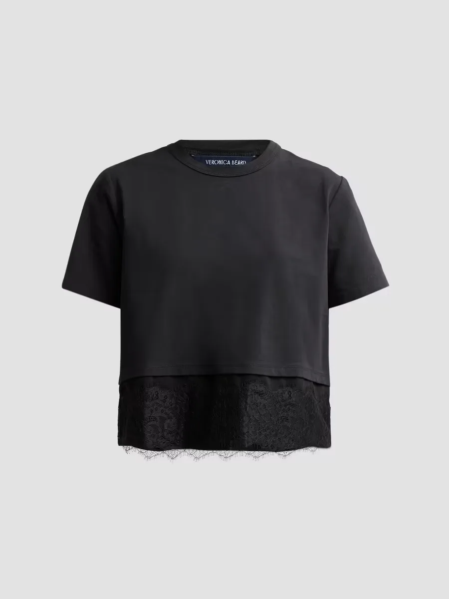 Indira Mixed-Media Lace-Hem Crop Top by Veronica Beard
