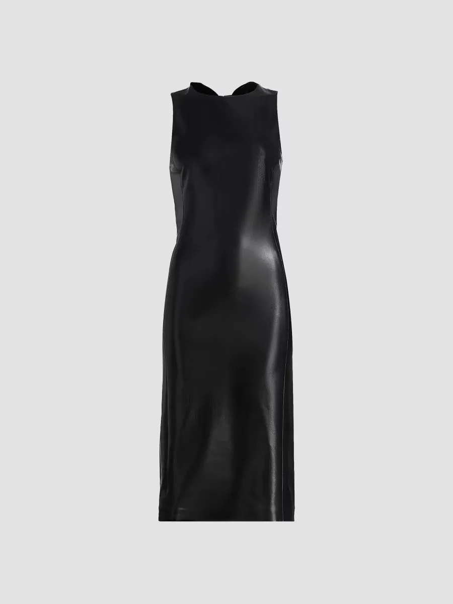 Wynell Velvet Bow-Detail Faux-Leather Midi-Dress by Alice + Olivia