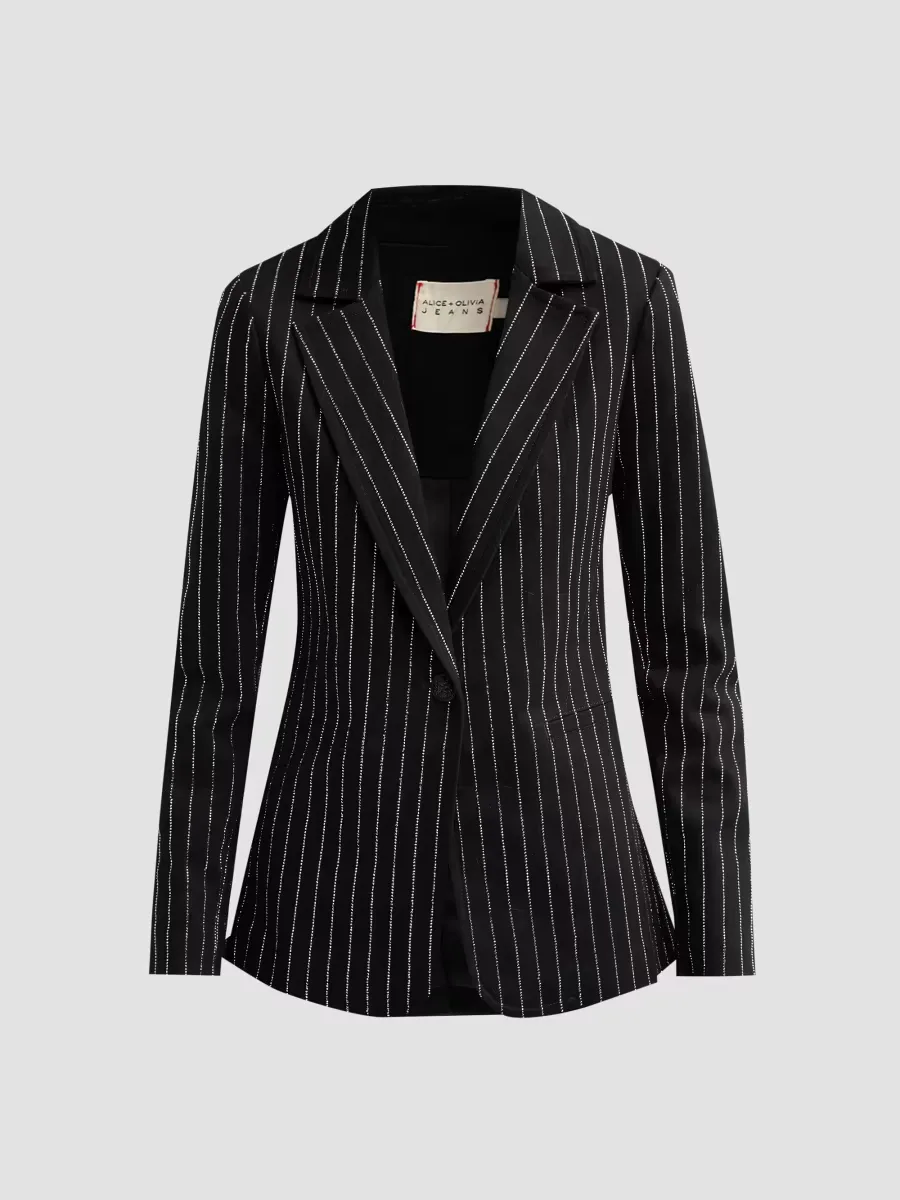 Macey Embellished Pinstriped Denim Fitted Blazer by Alice + Olivia