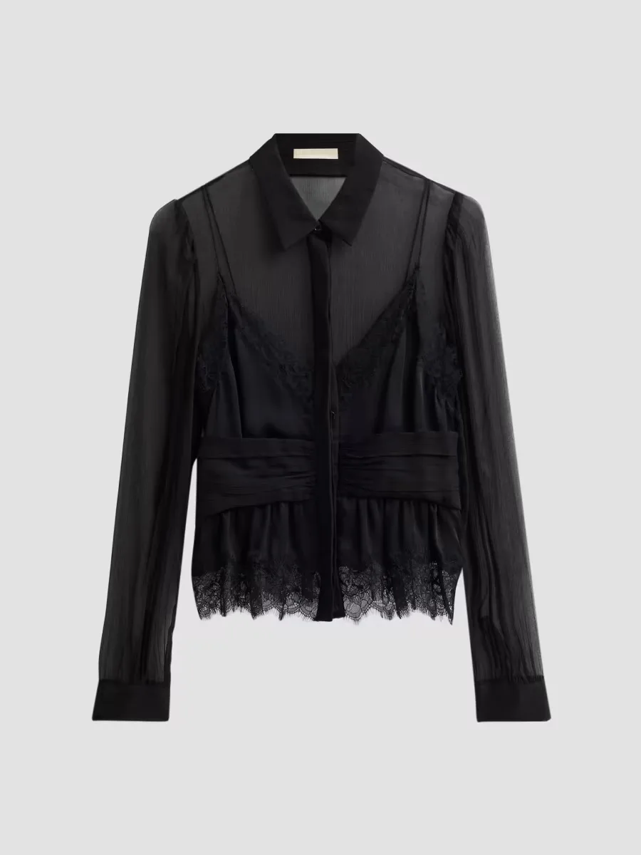 Thalia Silk-Lace Long-Sleeve Blouse