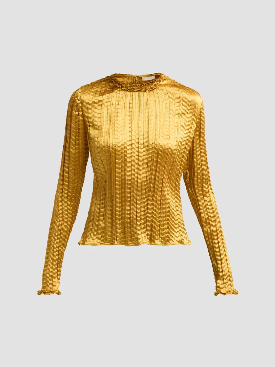 Althea Pleated Ripple-Satin Crewneck Top by Ulla Johnson