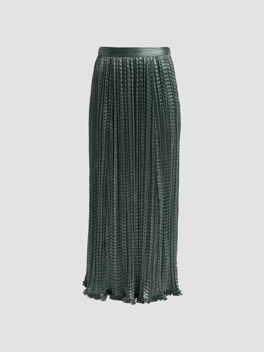 Lira Pleated Ripple-Satin Midi Skirt by Ulla Johnson