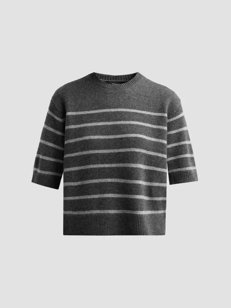 Crop Striped Cashmere T-Shirt by Theory