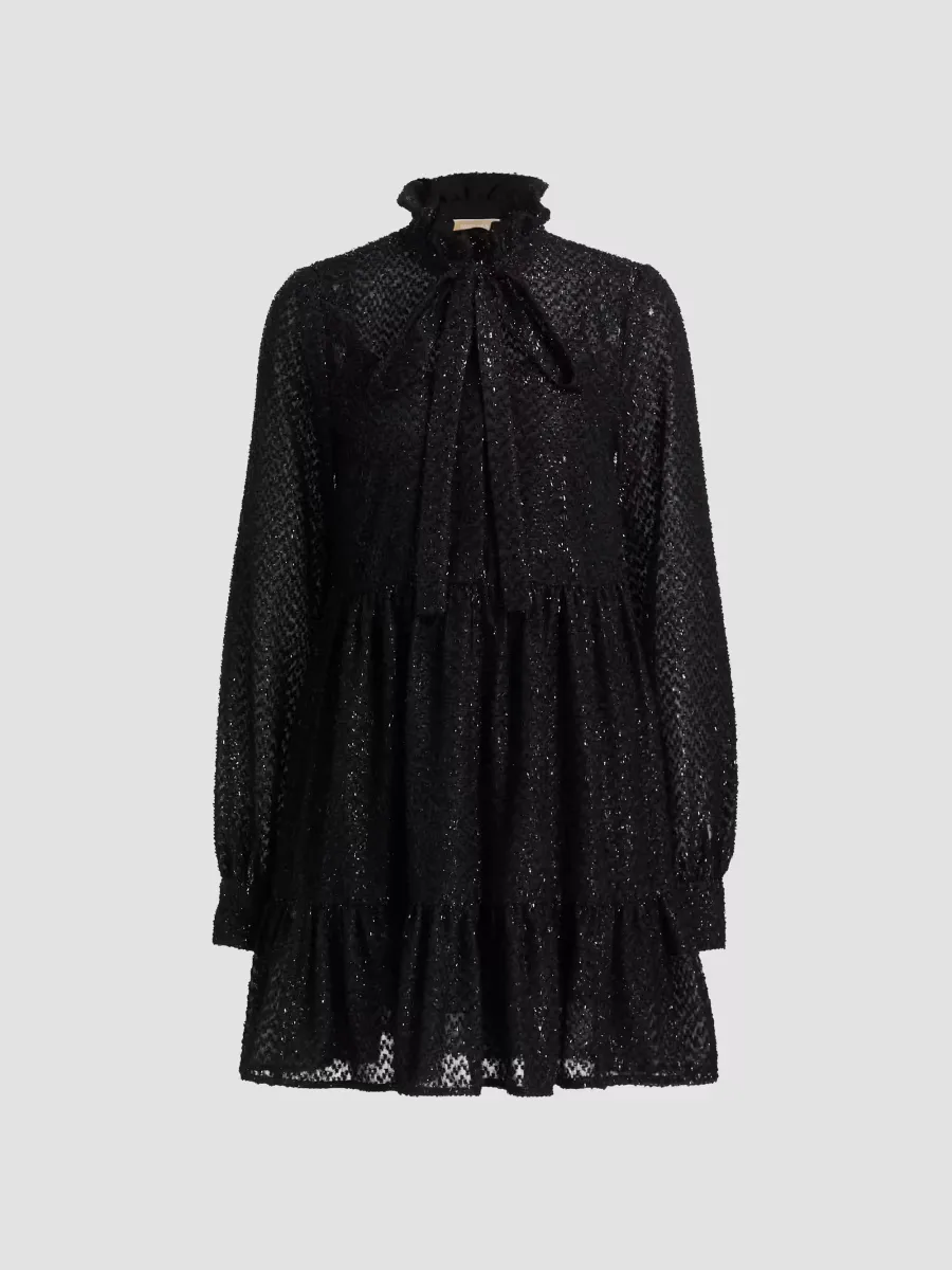 Michael Michael Kors Tie-Neck Long-Sleeve Minidress by Michael Kors
