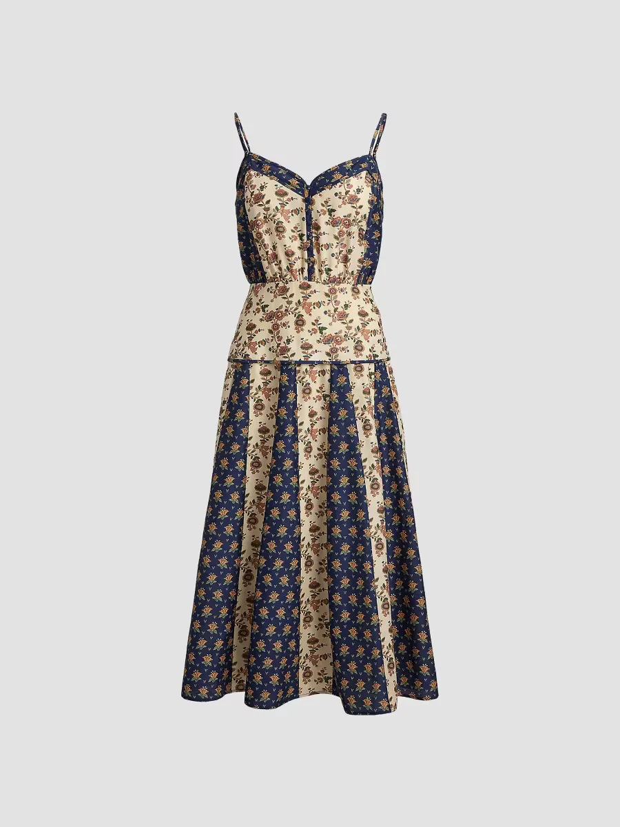 Mixed-Print Paneled Midi Dress by Polo Ralph Lauren