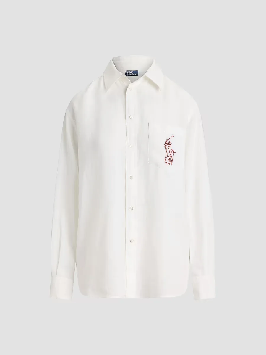 Logo Linen Oversized Button-Front Shirt by Polo Ralph Lauren
