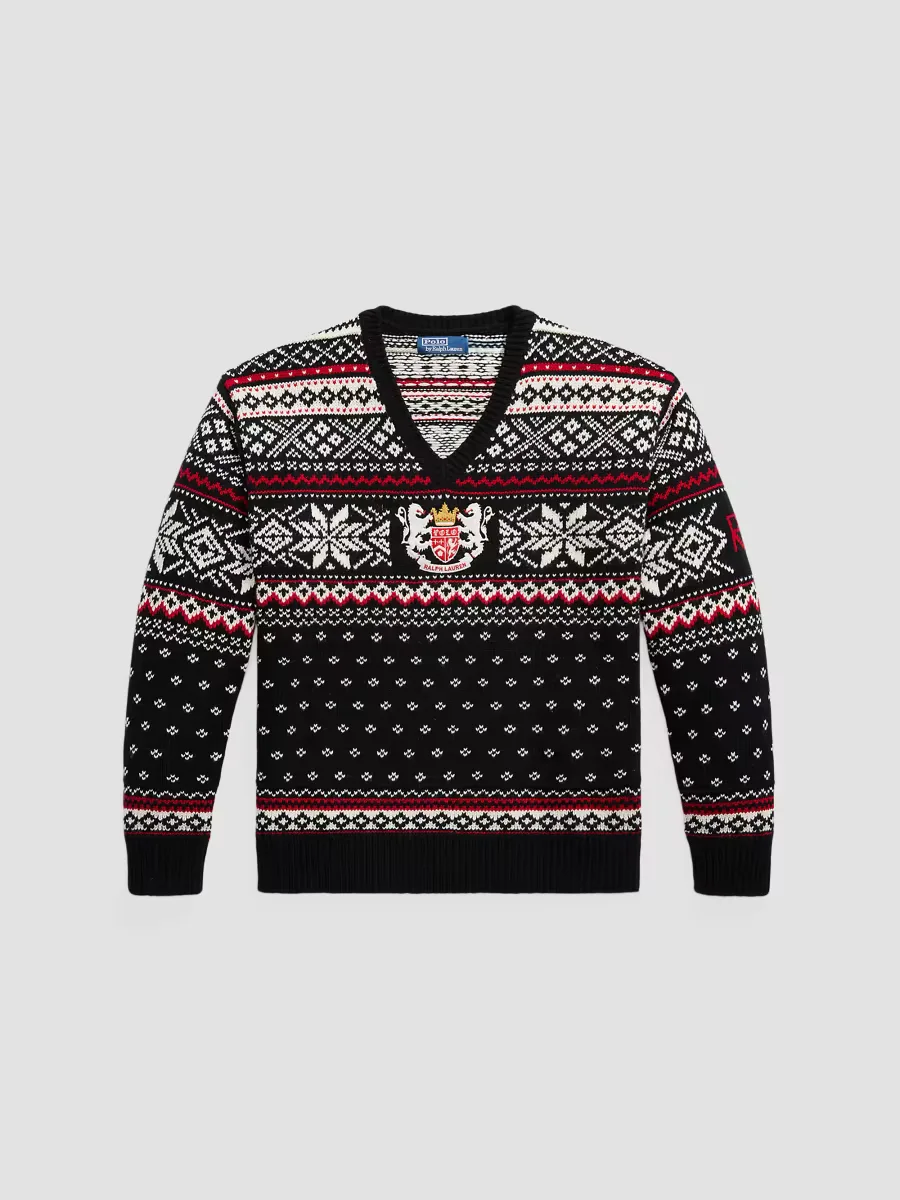 Embroidered Wool V-Neck Sweater by Polo Ralph Lauren