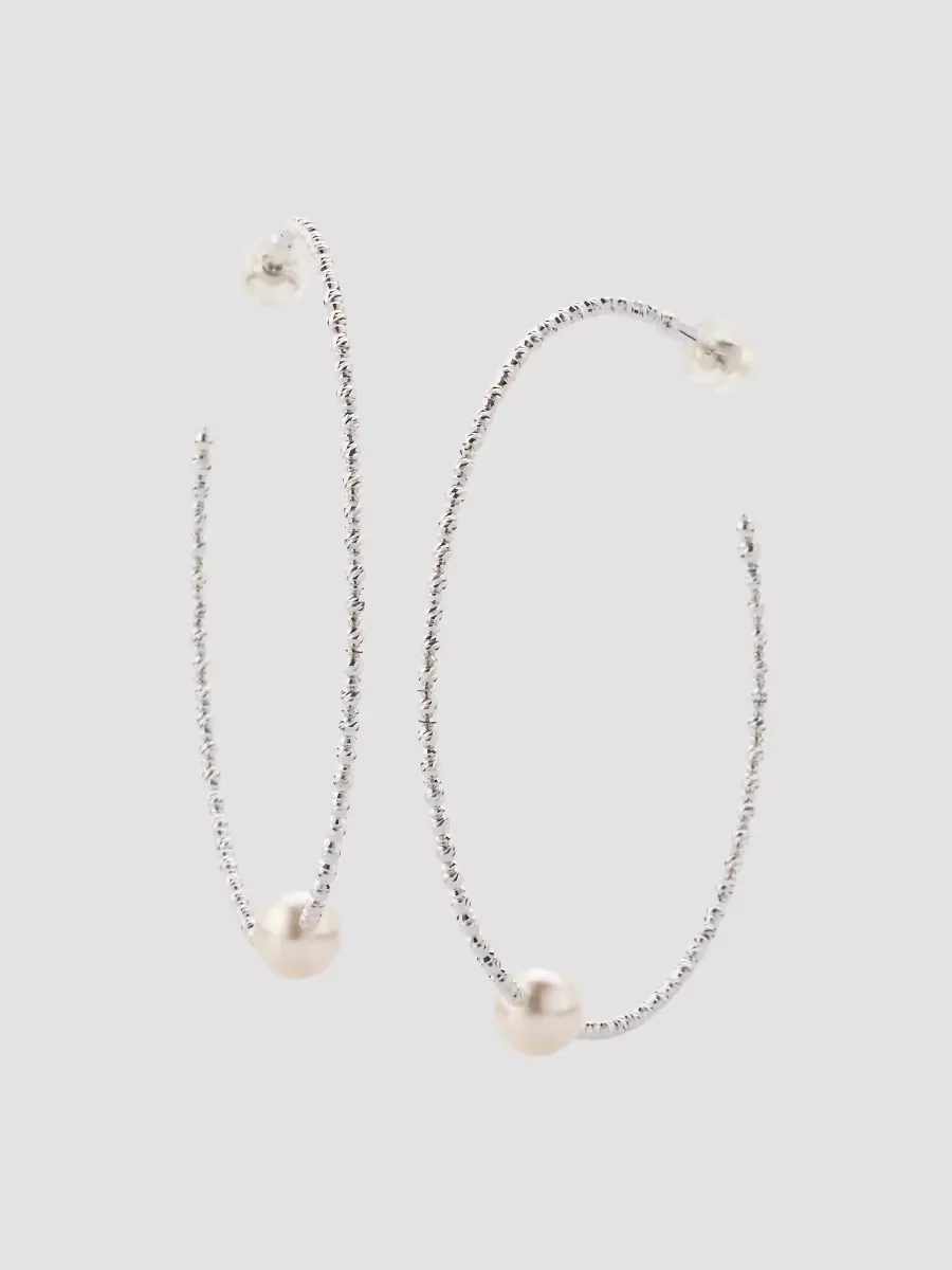 18K Gold & Cultured Akoya Pearl Hoop Earrings/2.5 by Pearls By Shari