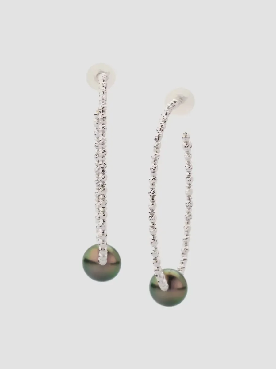 18K Gold & Tahitian Pearl Hoop Earrings by Pearls By Shari