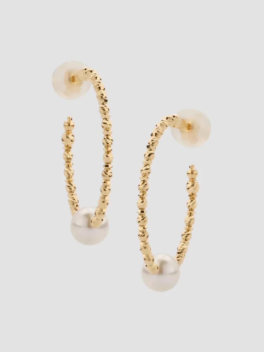 18K Gold & Cultured Akoya Pearl Hoop Earrings/1 by Pearls By Shari