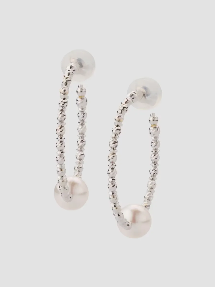 18K Gold & Cultured Akoya Pearl Hoop Earrings/1