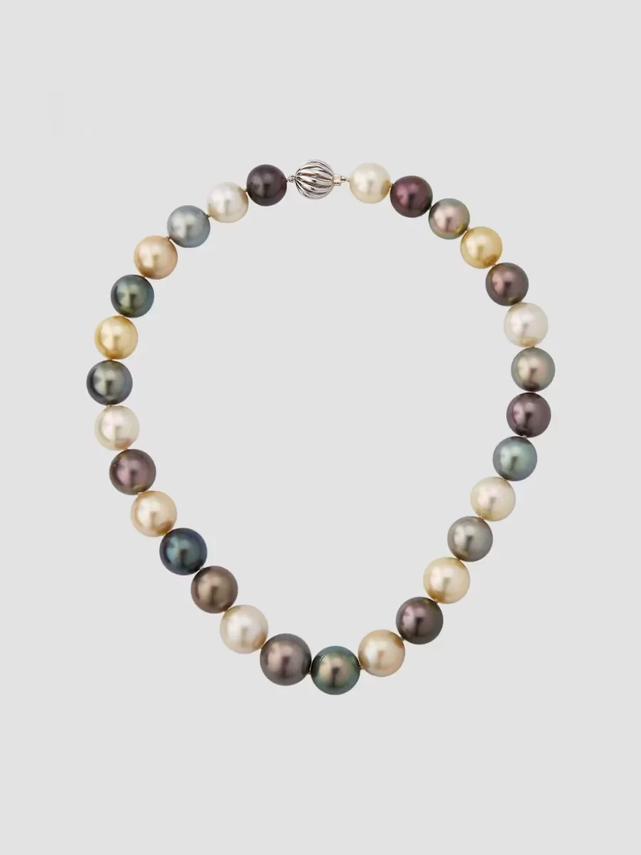 18K White Gold, Tahitian & South Sea Pearl Necklace by BELPEARL