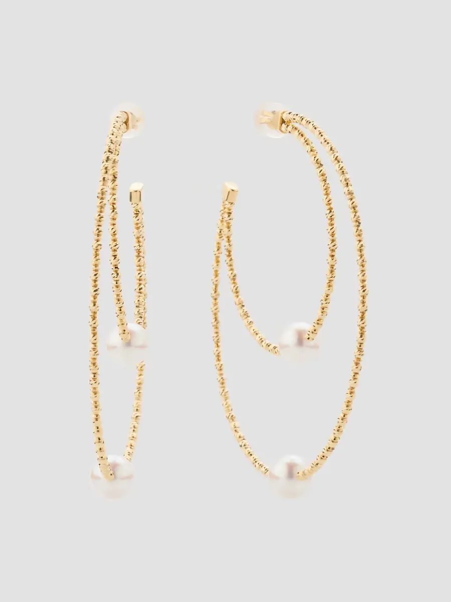 18K Gold & Akoya Pearl Double-Hoop Earrings