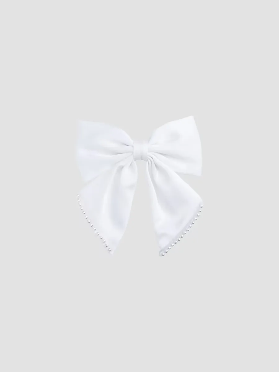 Pearl-Trimmed Satin Hair Clip by Tulleen