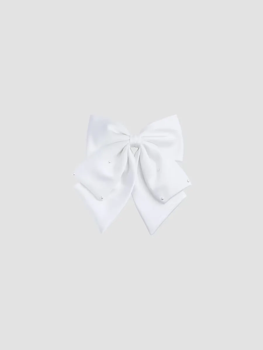 Pearl-Embellished Satin Hair Clip by Tulleen