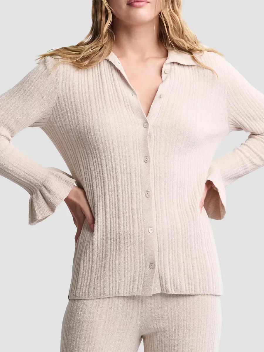 CozyChic Ultra Lite Ribbed Ruffle Cuff Sweater - Stone by Barefoot Dreams