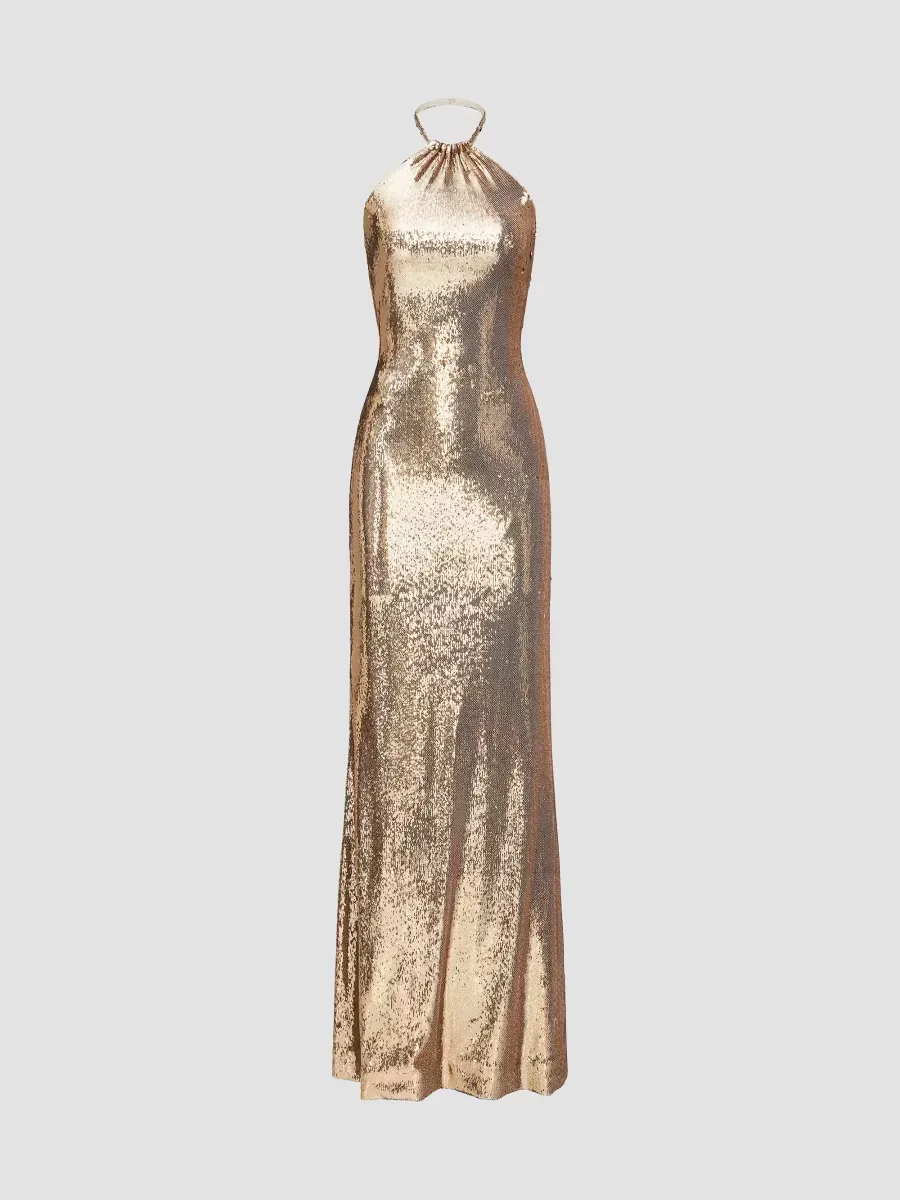 Jun Sequined Halter Gown by Halston