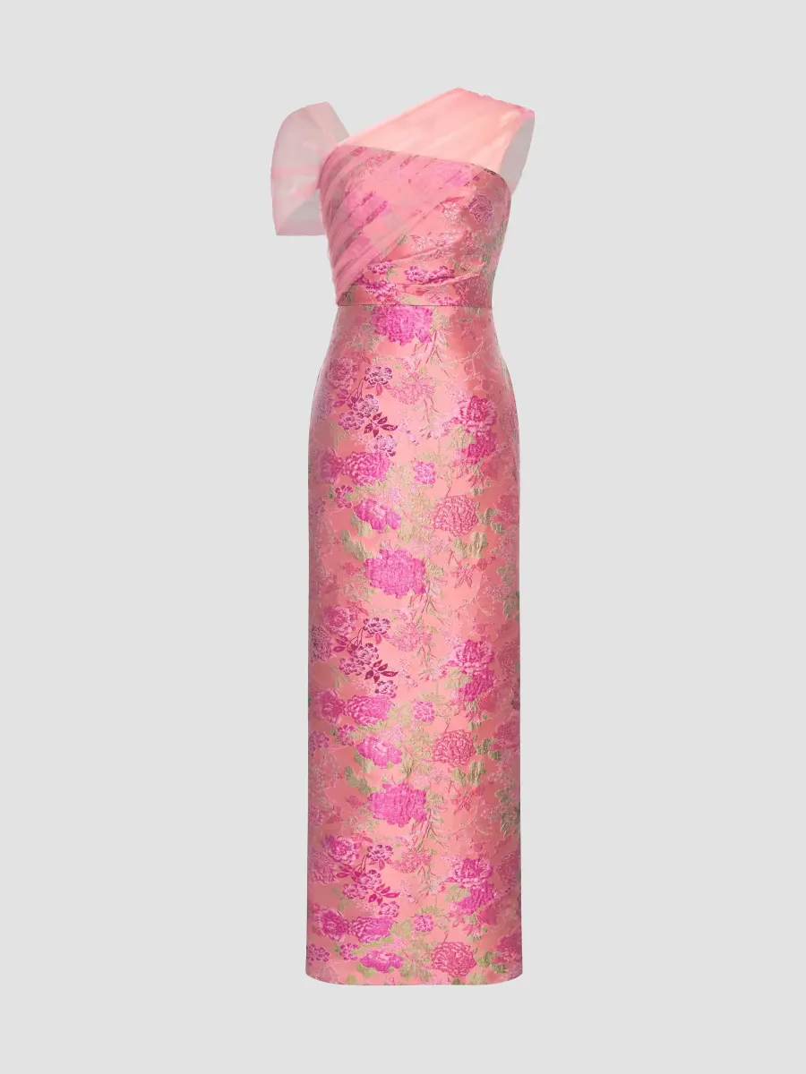 Beverly Draped Floral Column Gown by Theia