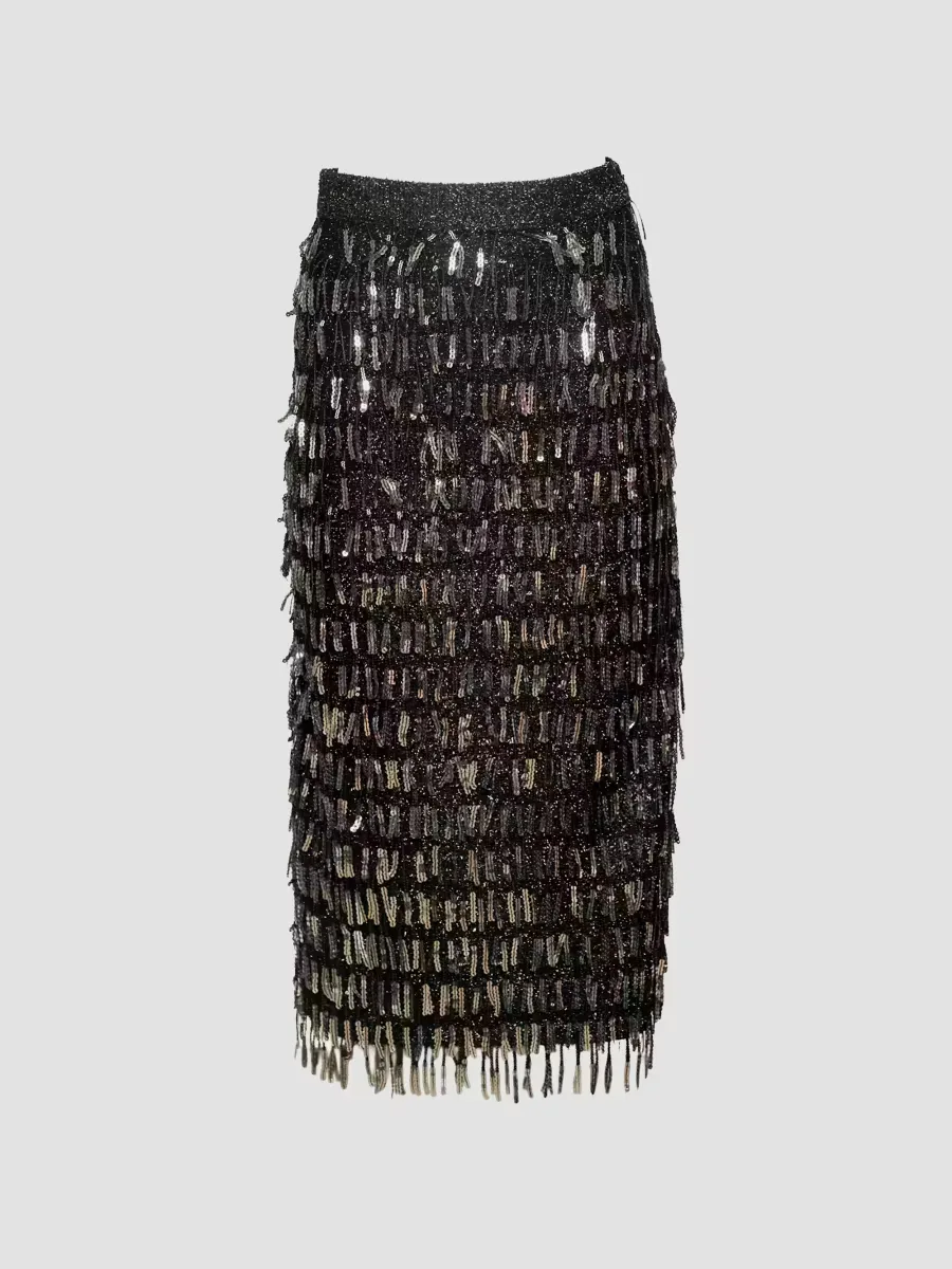 Shimmy Sequined Mesh Midi Skirt