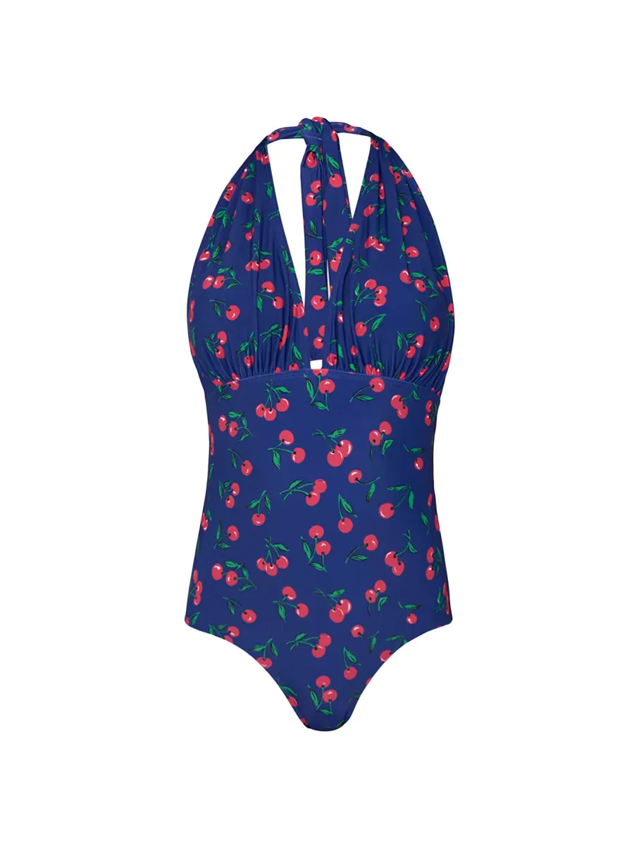 Cherry Print Halterneck One-Piece Swimsuit by Shoshanna