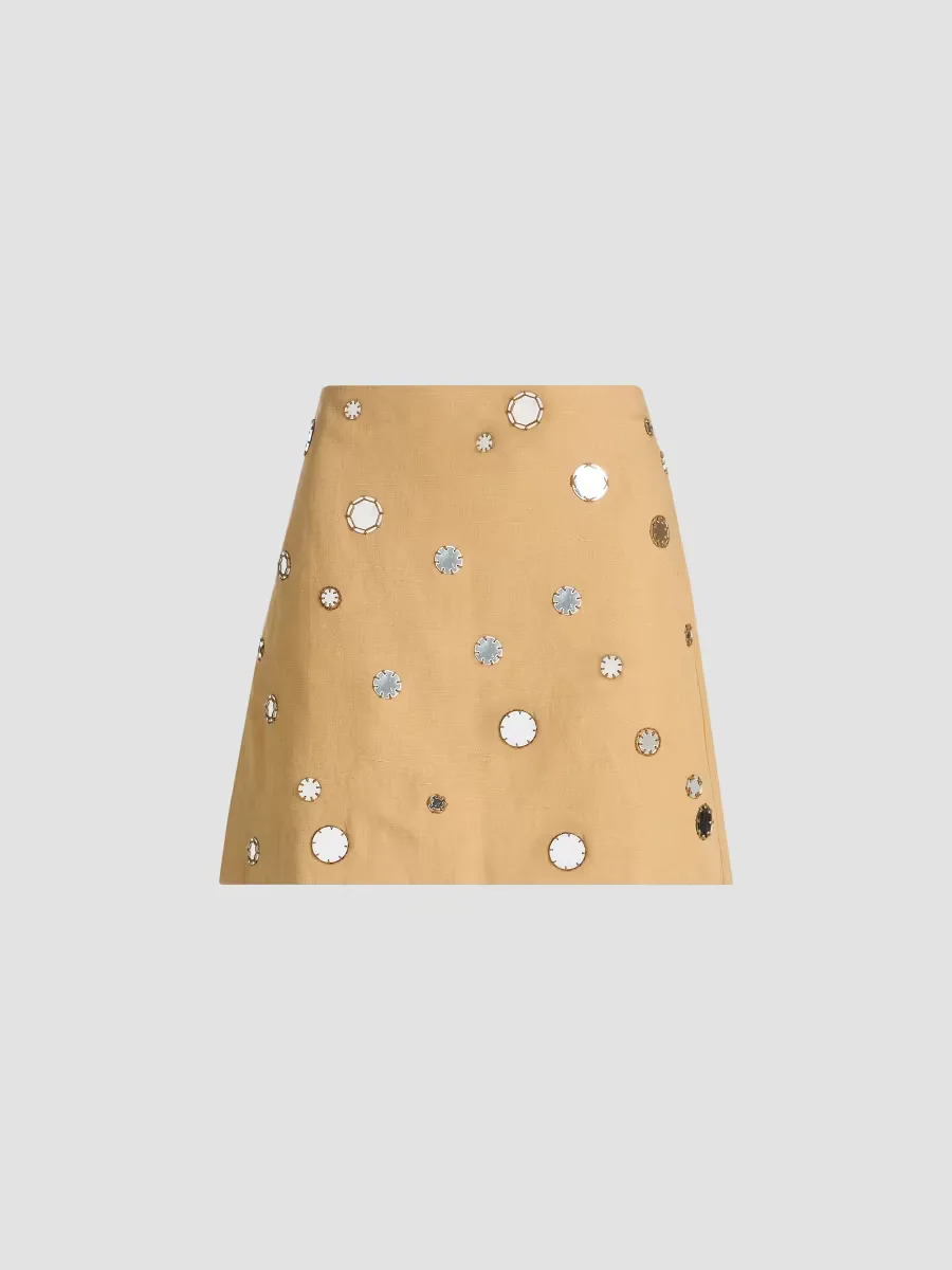 Ari Mirror Embellished Linen-Blend Miniskirt by Tanya Taylor