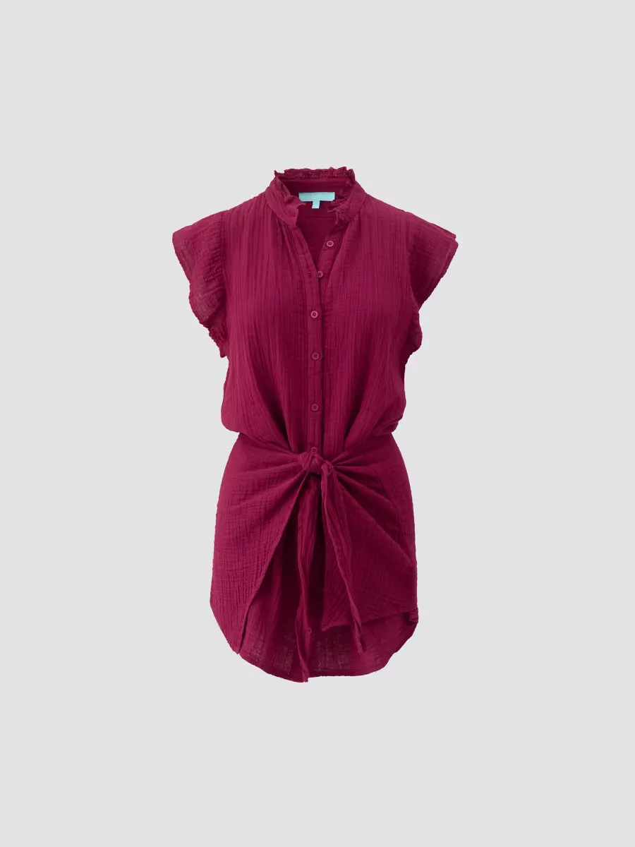 Lucinda Cotton Flutter-Sleeve Shirtdress by Melissa Odabash