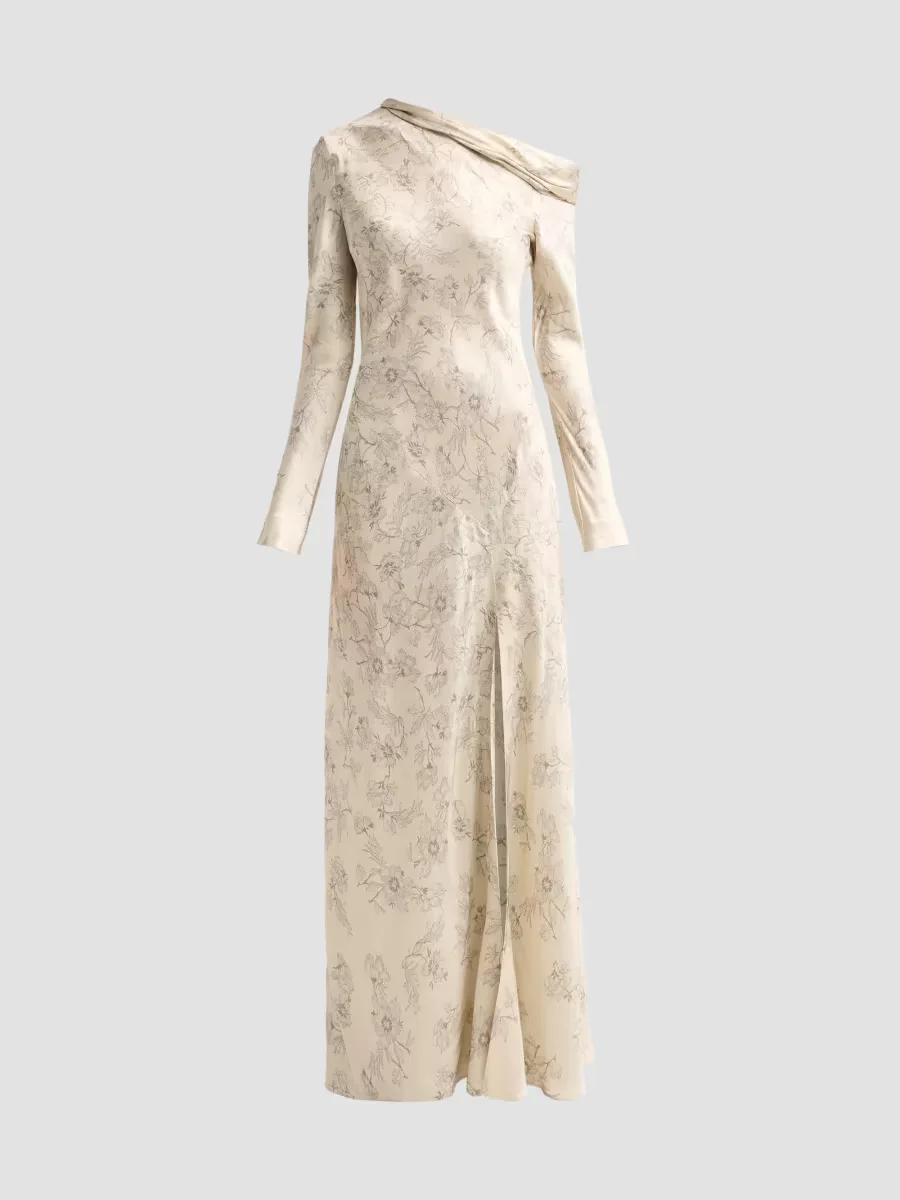 Lace Printed Satin One-Shoulder Gown by Alberta Ferretti