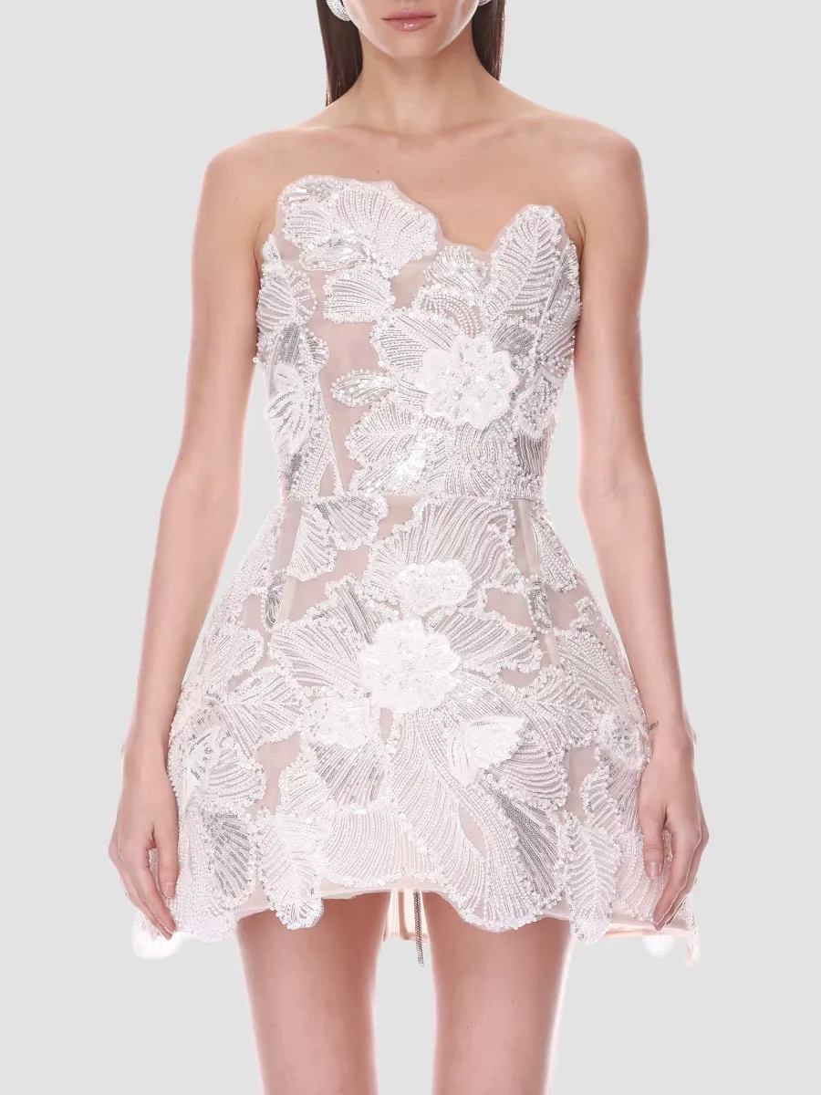 Valencia Maraya Embellished Floral Strapless Mini Dress by Bronx Banco
