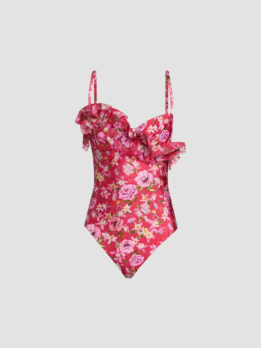 Peony Print Ruffled Swimsuit by PatBO