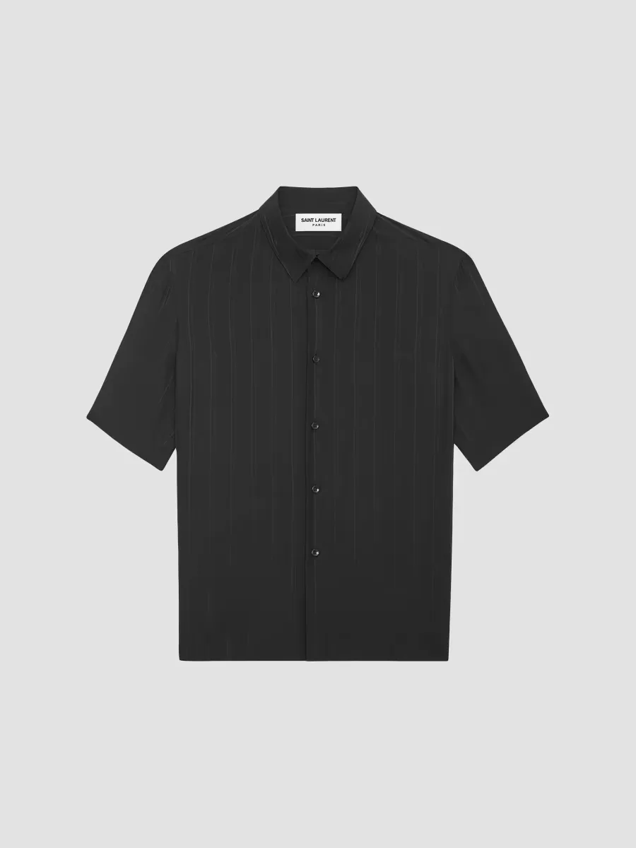 Shirt in Matte and Shiny Cassandre Striped Silk by Saint Laurent
