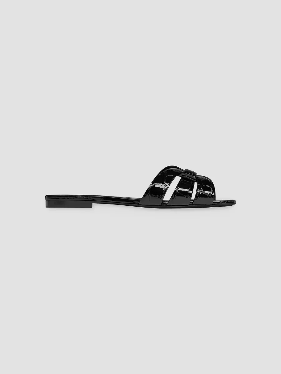 Tribute Mules in Crocodile Embossed Leather by Saint Laurent