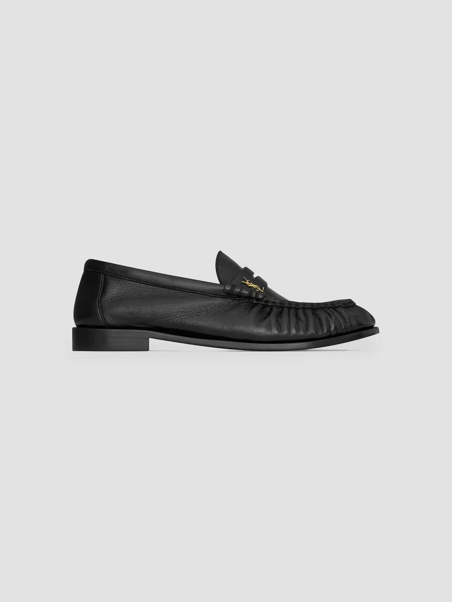 Le Loafer Penny Slippers in Shiny Creased Leather by Saint Laurent