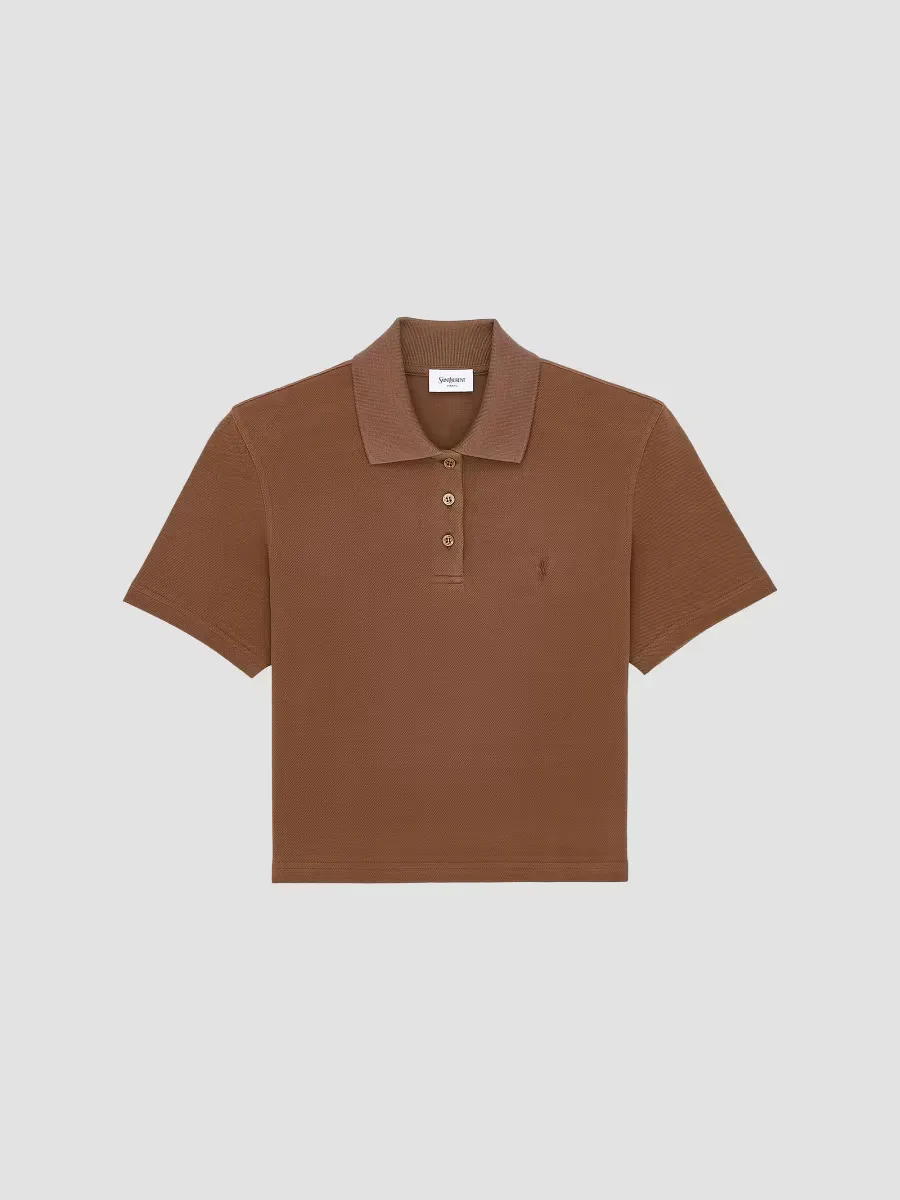 Cassandre Cropped Polo Shirt in Cotton Pique by Saint Laurent