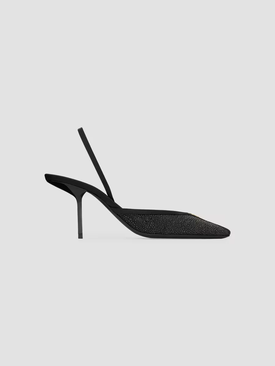 Folie Slingback Pumps in Satin, Mesh, and Crystals by Saint Laurent